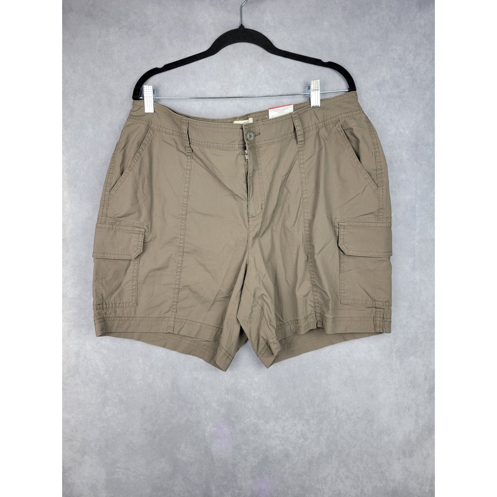 St Johns Bay Women Taupe Shadow Cargo Shorts 16W Cotton Blend Classic Fit